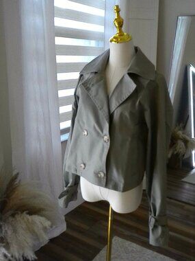 Fabletics Cropped Trench Coat XS Sage Green